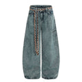 Retro washed denim jeans with waistband and curved blade