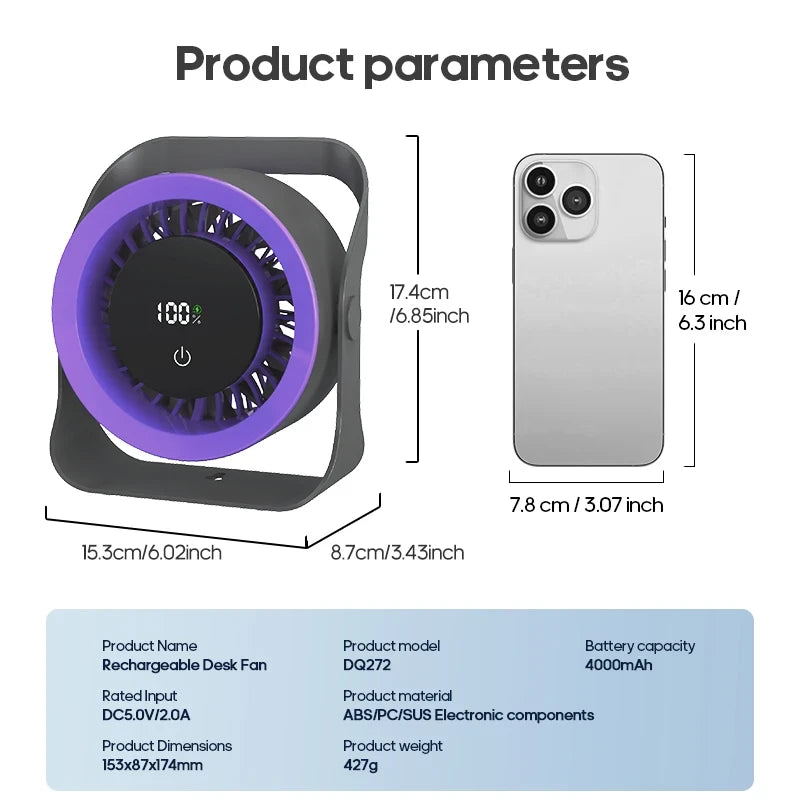 Portable Rechargeable Desktop Fan