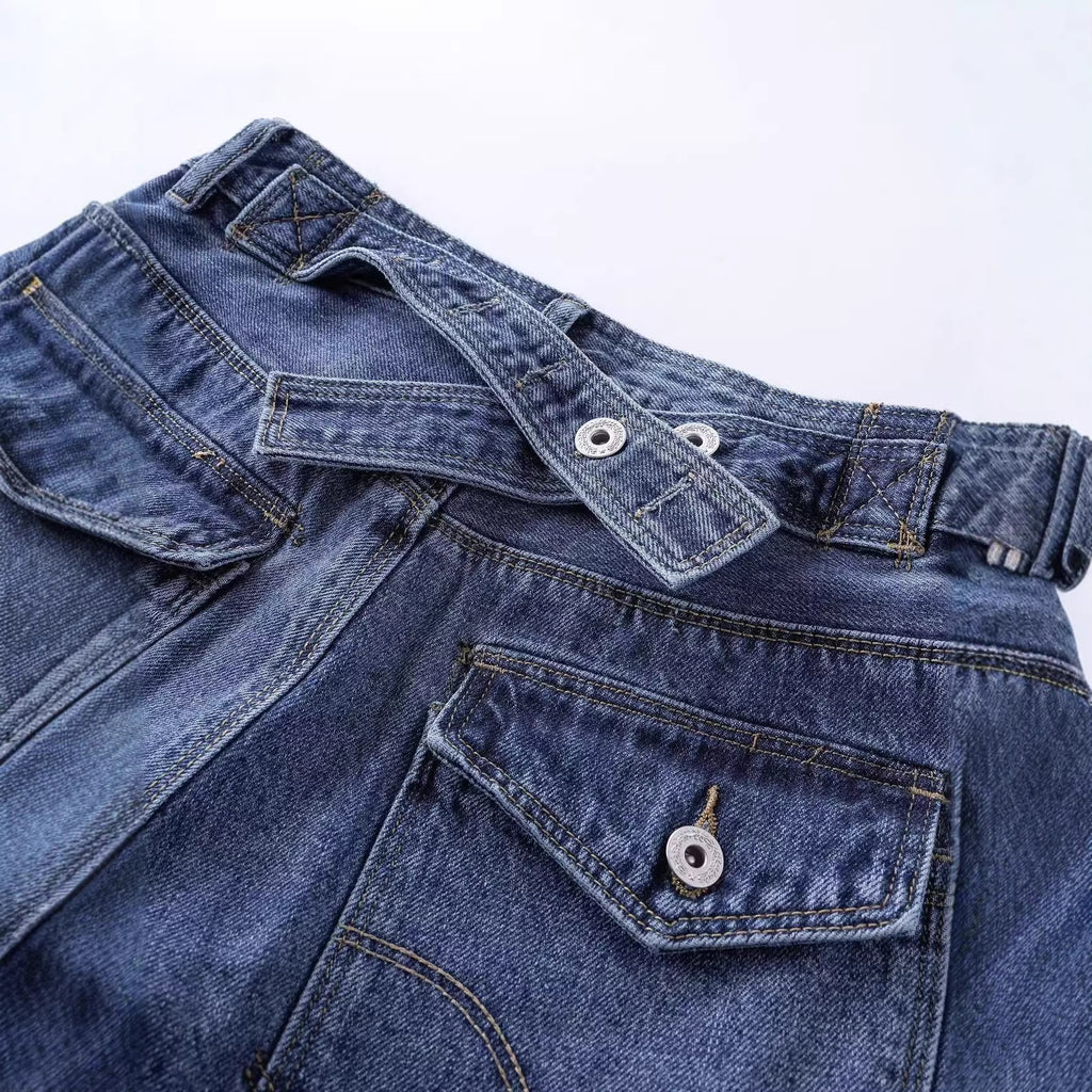 Vintage Parisian buckle design washed denim jeans