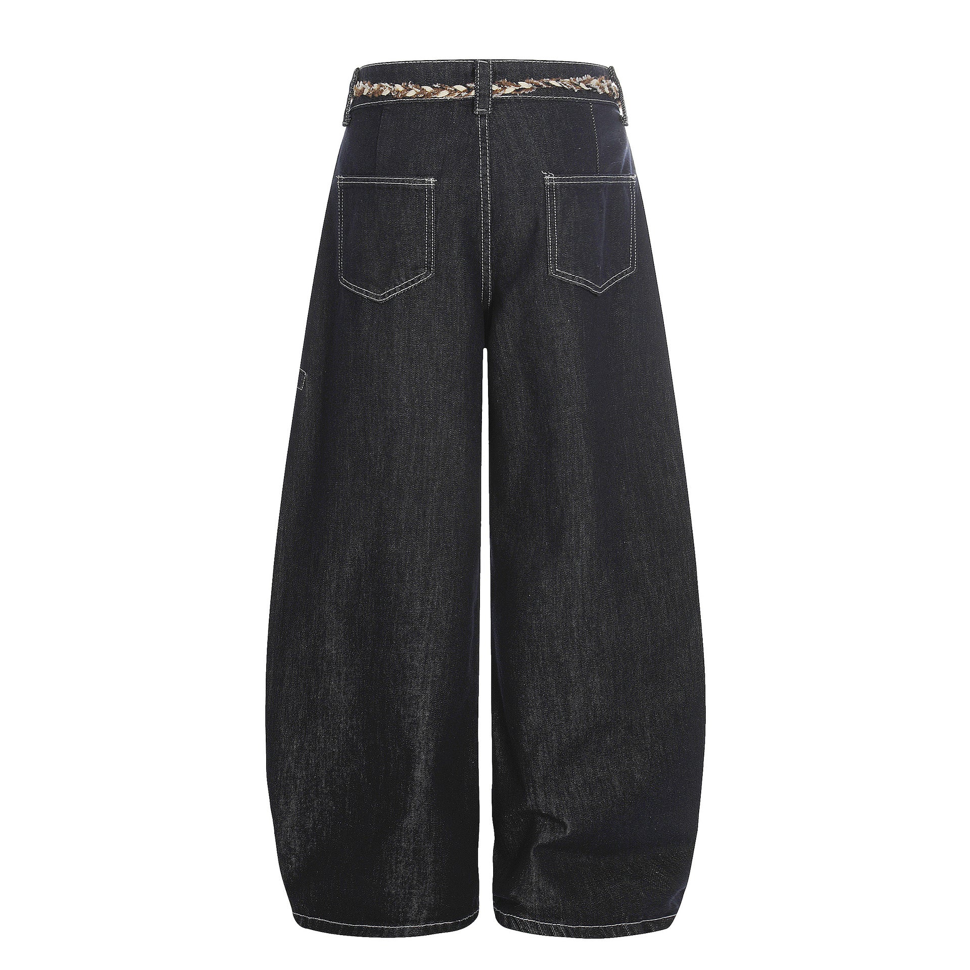 Retro washed denim jeans with waistband and curved blade
