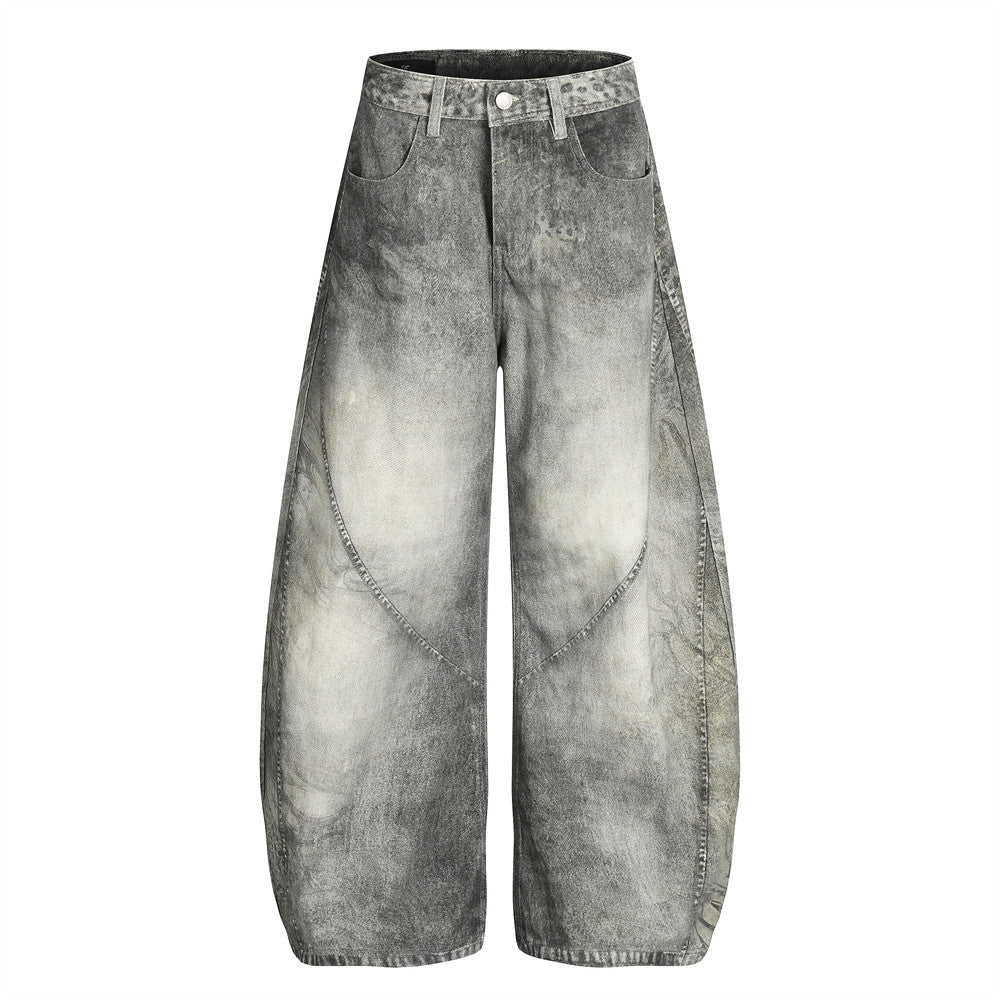 Washed gradient curved denim jeans