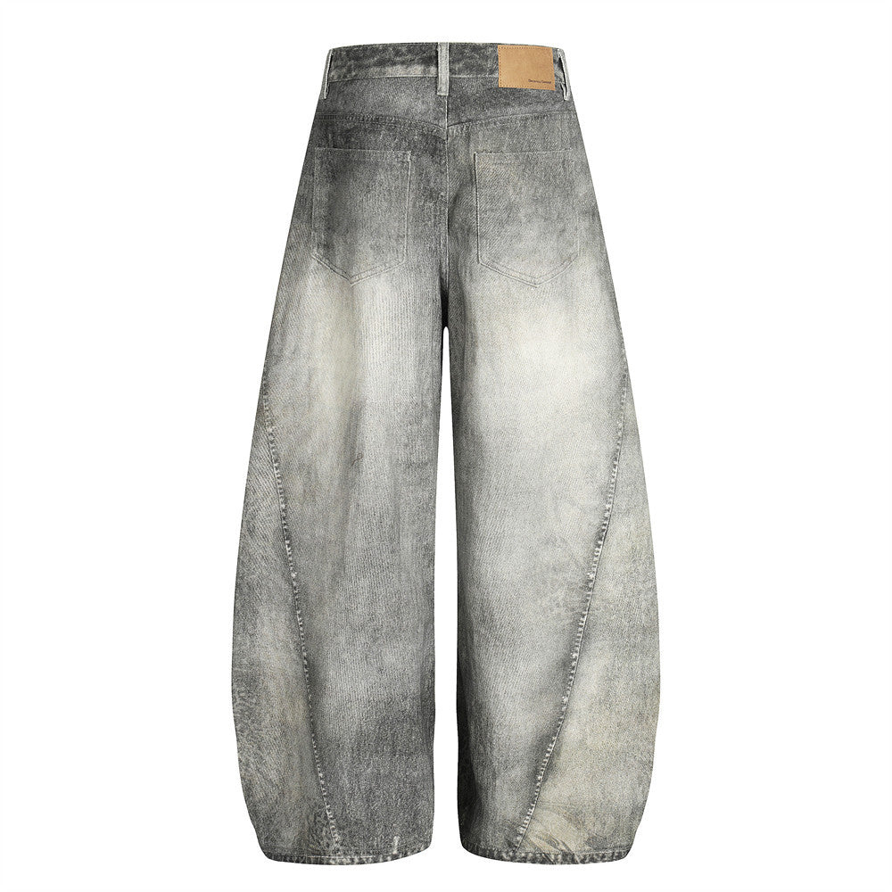 Washed gradient curved denim jeans