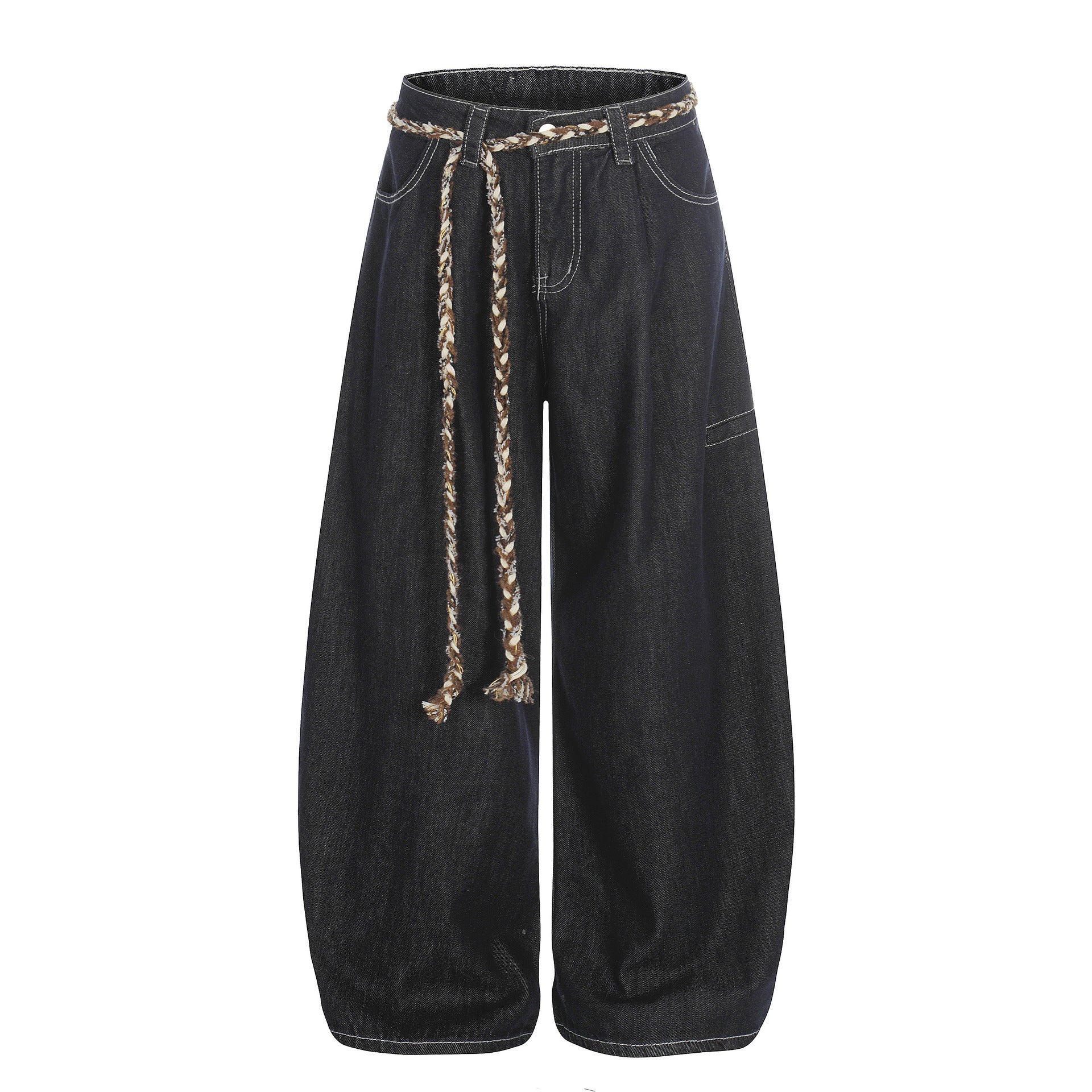 Retro washed denim jeans with waistband and curved blade