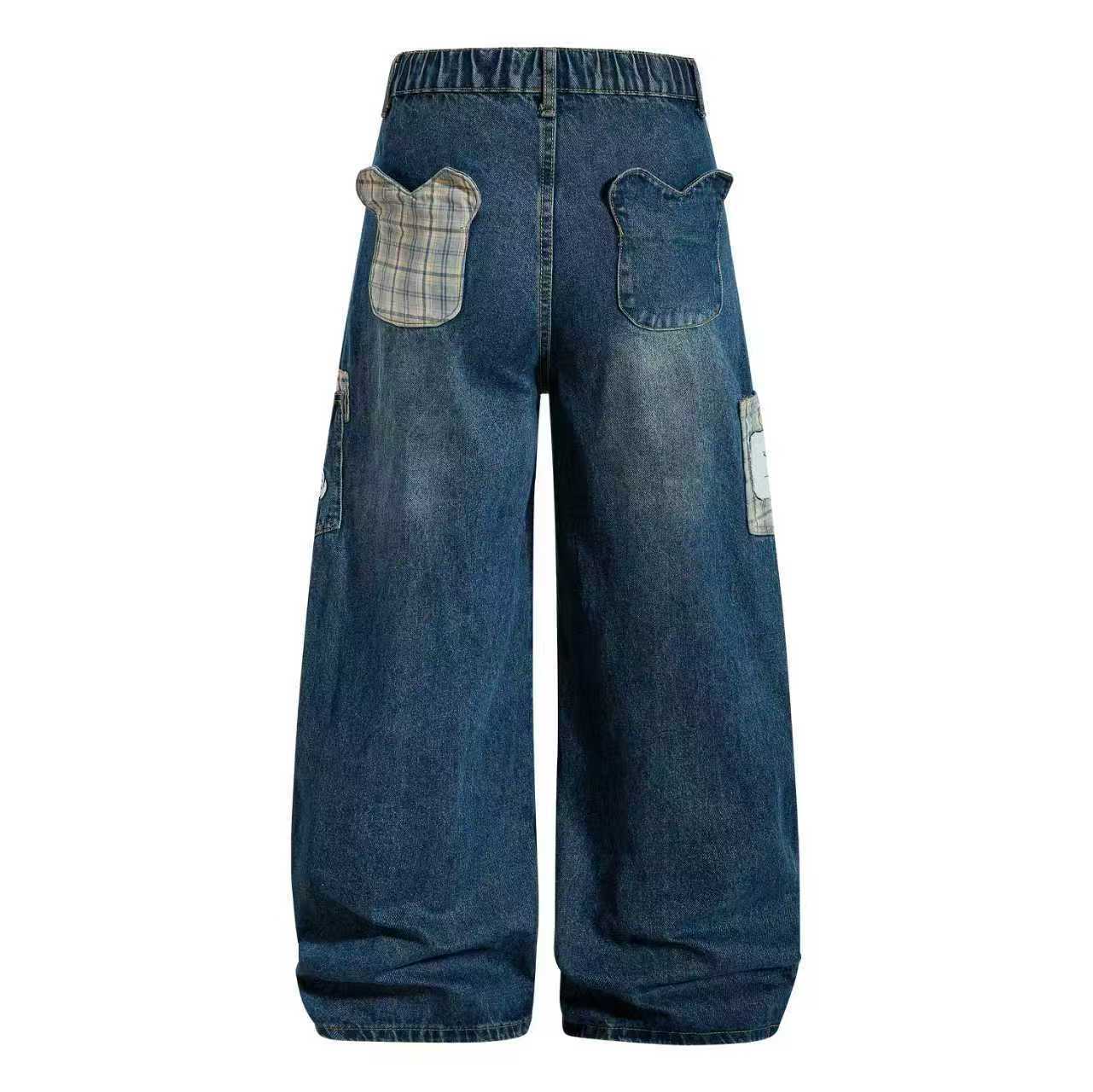 Vintage cartoon embroidered washed denim jeans
