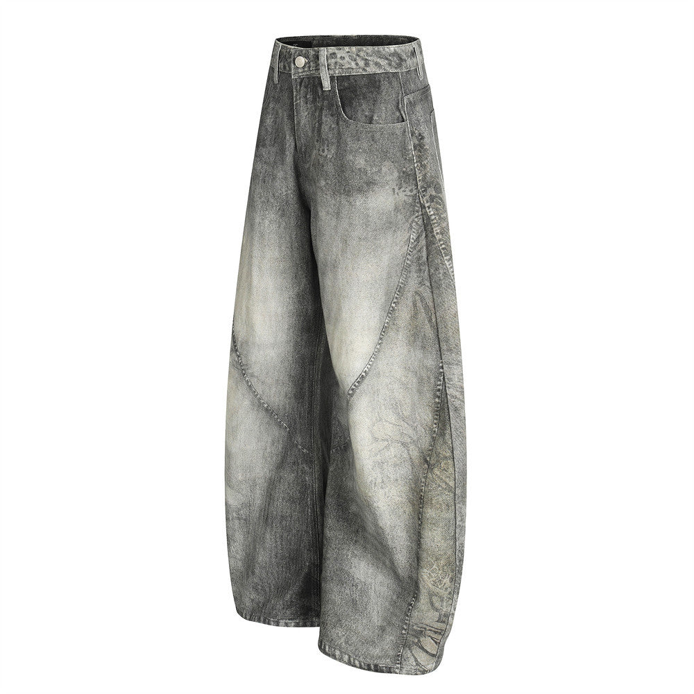 Washed gradient curved denim jeans