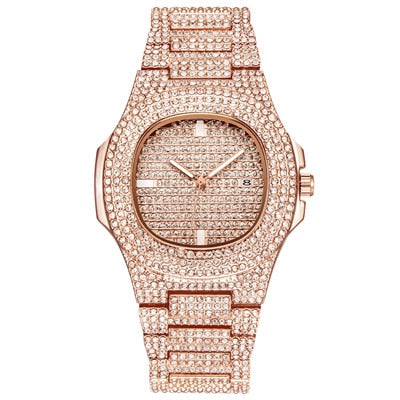 Mens Watches Fashion Luxury Diamond Brand Date Quartz Watch Men Gold Stainless Steel Business Watch Montres de Marque de Luxe