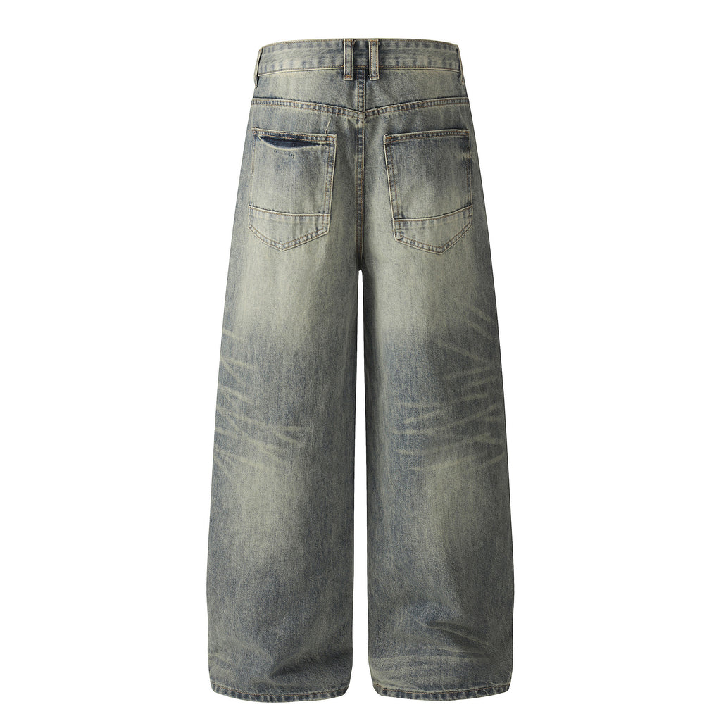 Retro Distressed Catwhisker Straight Denim Jeans