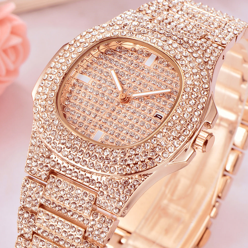 Mens Watches Fashion Luxury Diamond Brand Date Quartz Watch Men Gold Stainless Steel Business Watch Montres de Marque de Luxe