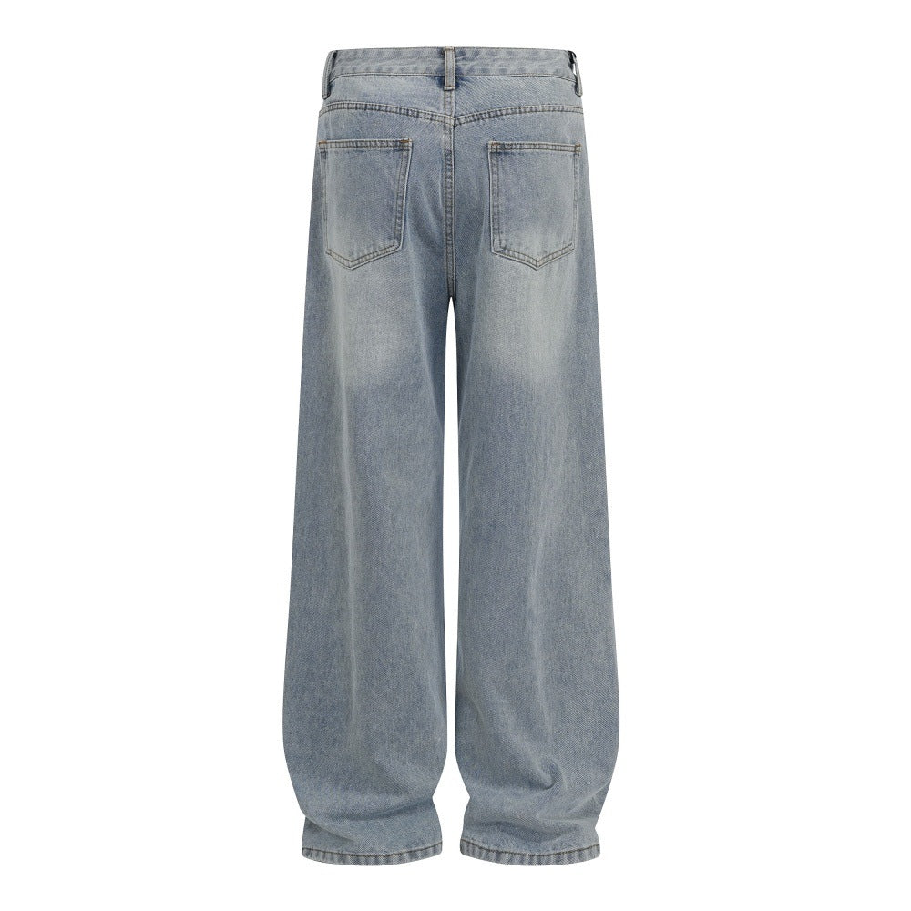 Graffiti printed washed denim jeans