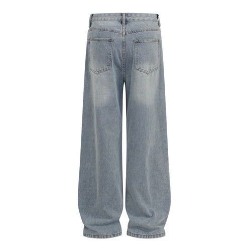 Graffiti printed washed denim jeans