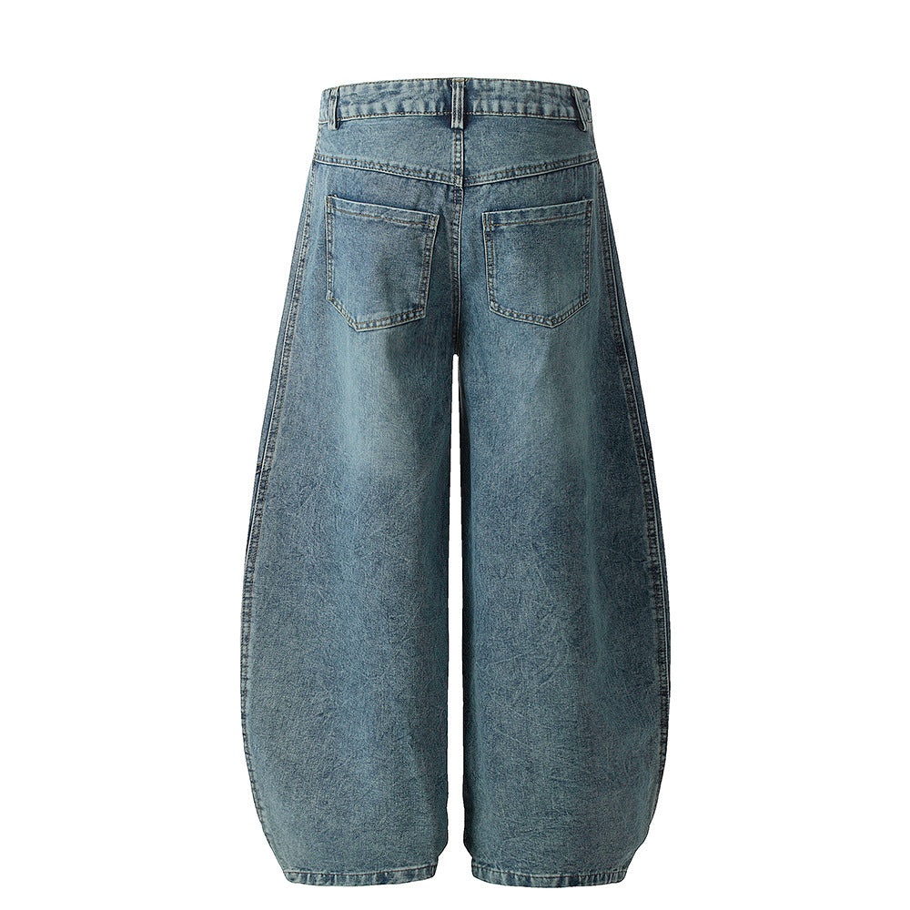Three bar patchwork washed denim jeans