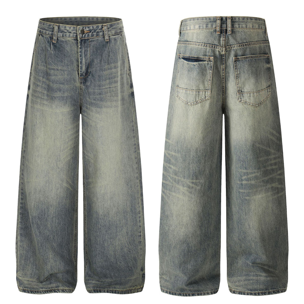 Retro Distressed Catwhisker Straight Denim Jeans