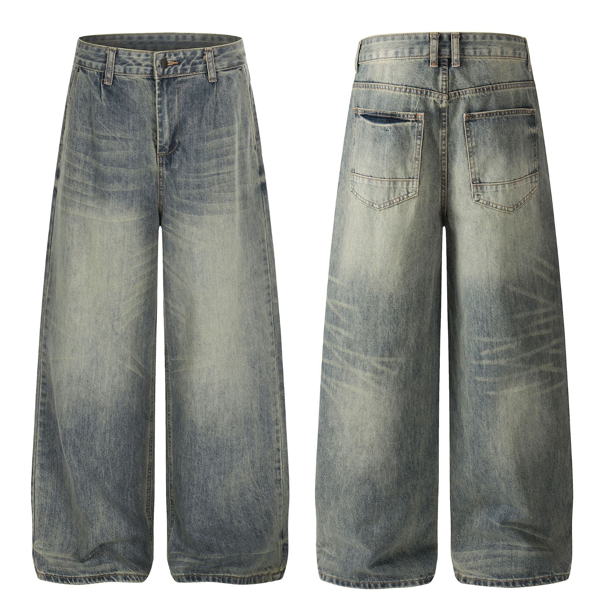 Retro Distressed Catwhisker Straight Denim Jeans